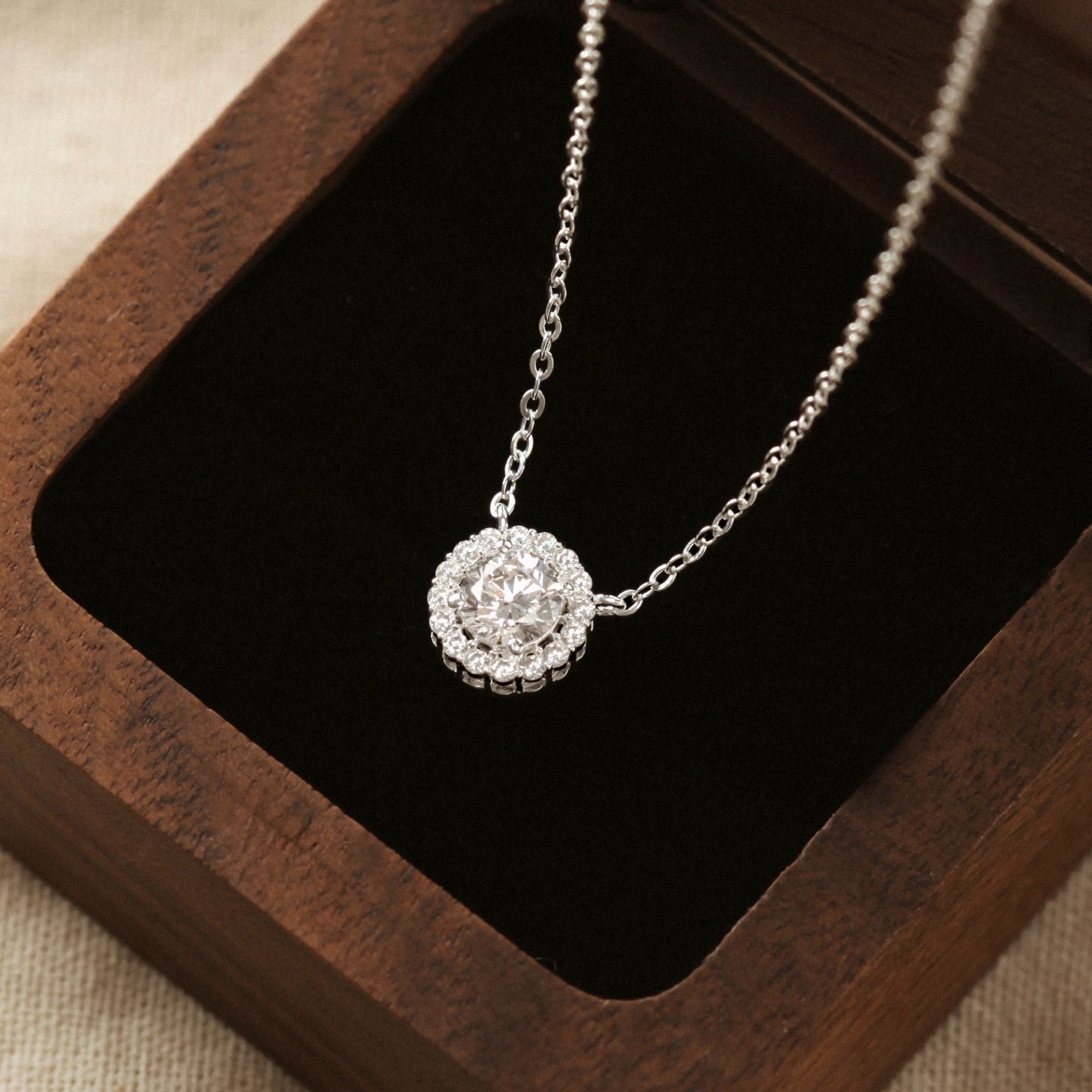 Dây Chuyền Bạc 925 Mặt Tròn Đính Kim Cương Moissanite Hình Hoa - VCN33-MS