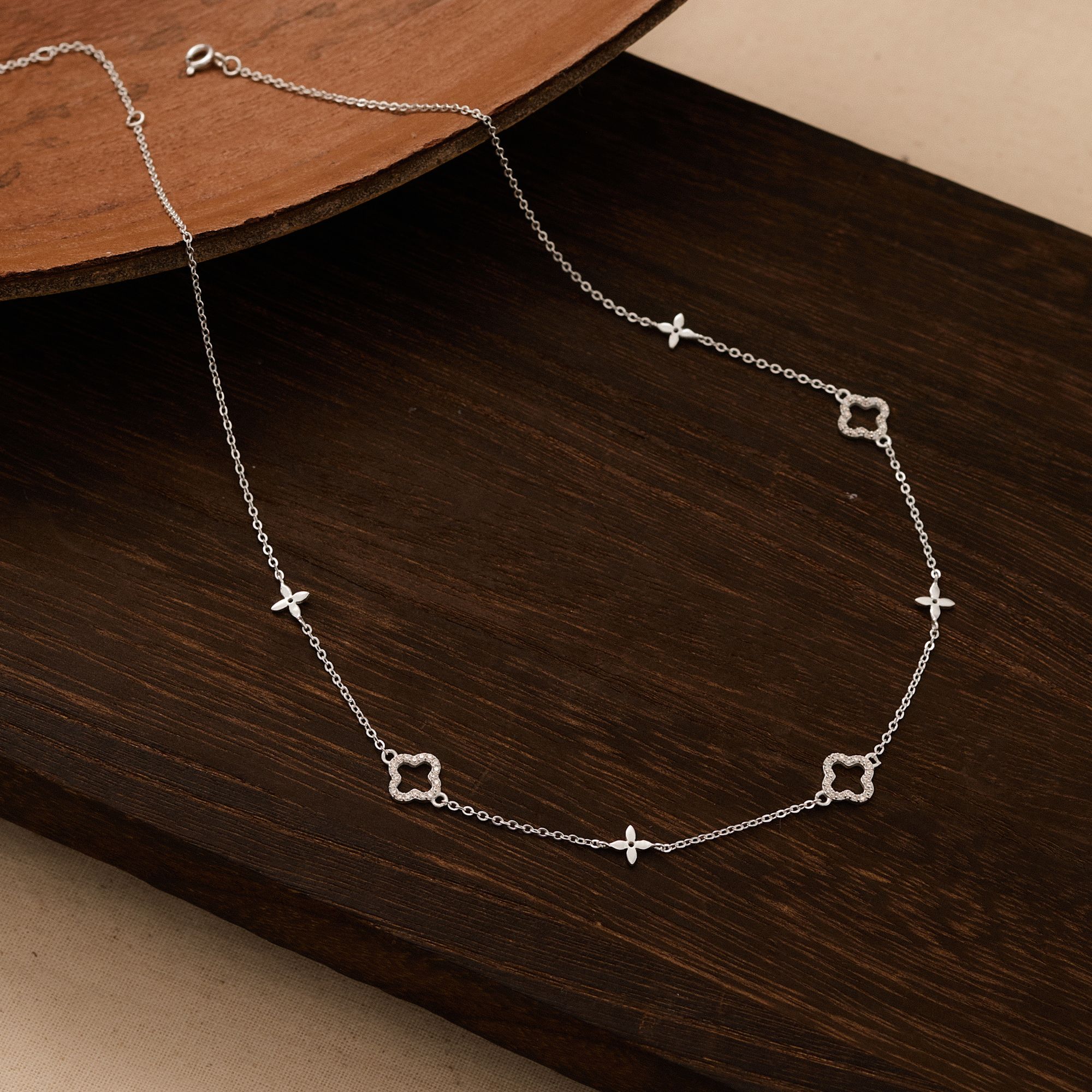 Dây Chuyền Bạc 925 Cỏ 4 Lá Nhiều Charm Lucky Clover - VCN46