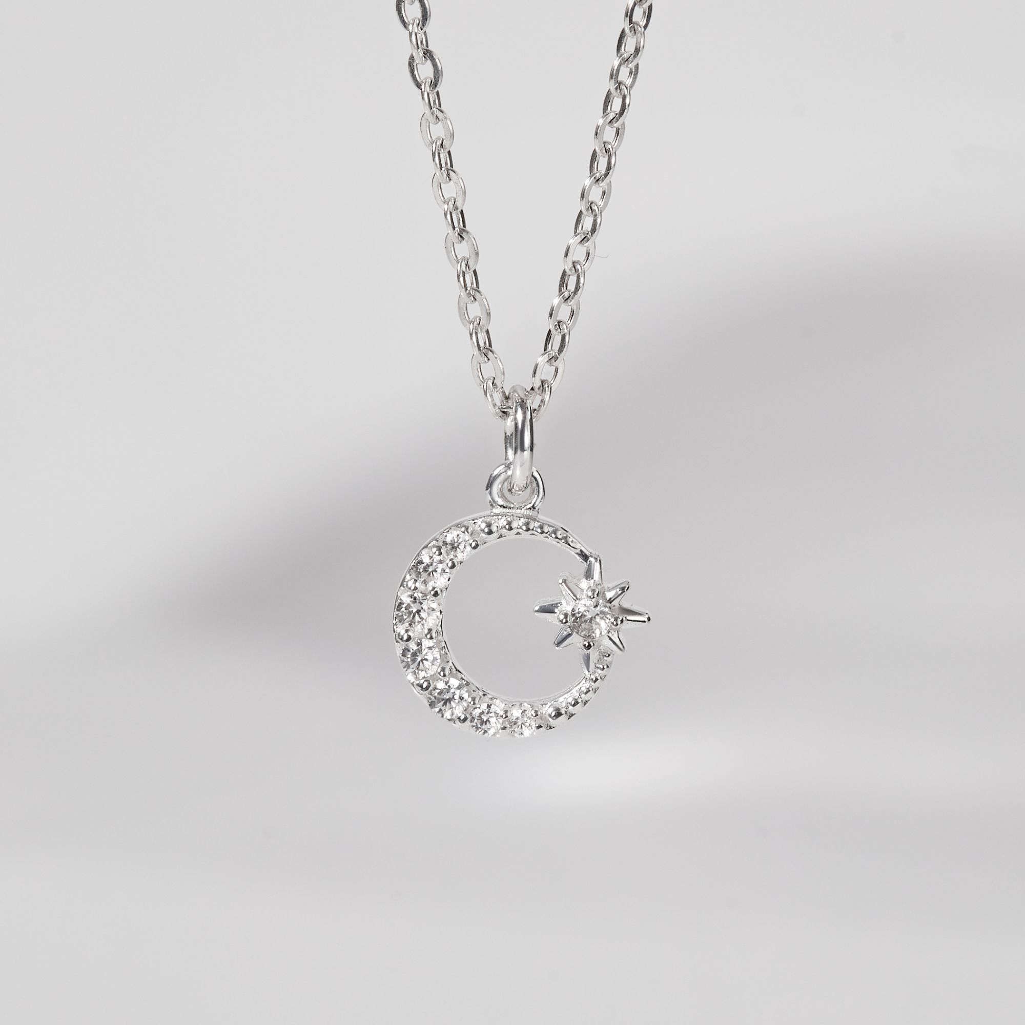 Dây Chuyền Bạc 925 Hình Trăng Sao Đính Đá Moon Star Pendant - VCN44