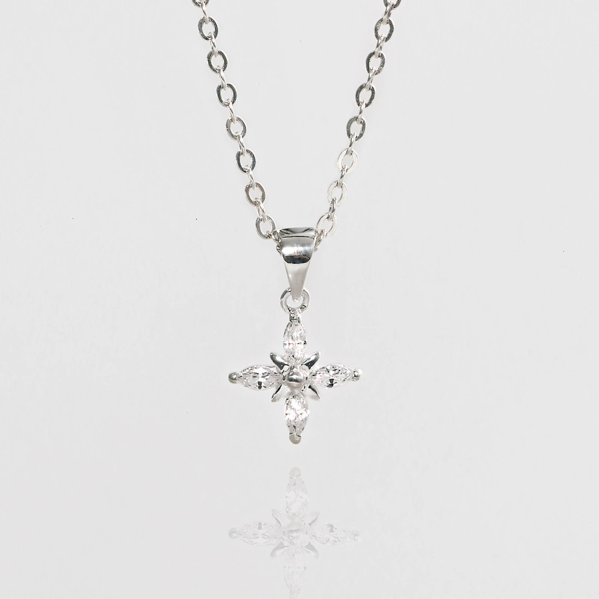 Quà Tặng 8/3 Mặt Dây Chuyền Bạc 925 Hình Cỏ 4 Lá/ Ngôi Sao 4 Cánh Đính Đá Star Stone Pendant - VCP02