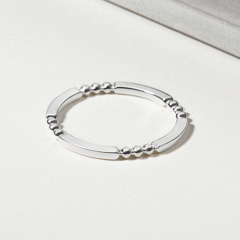 Nhẫn Bạc 925 Bi Bạc Xen Kẽ Bar & Ball Stacking Ring - VCR01