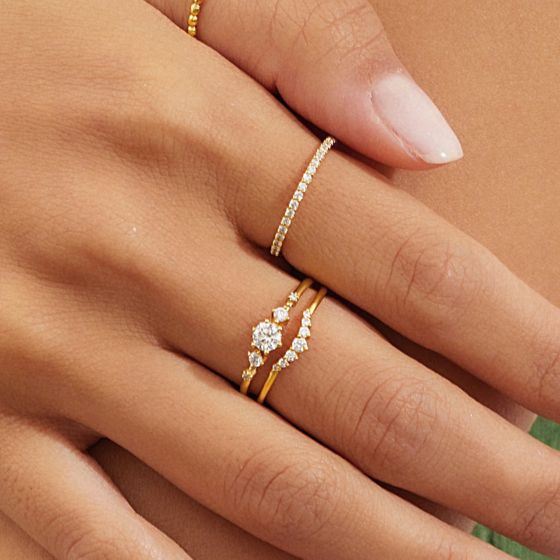 Nhẫn Bạc 925 Thanh Mảnh Đính Đá Dainty Pave - VCR02