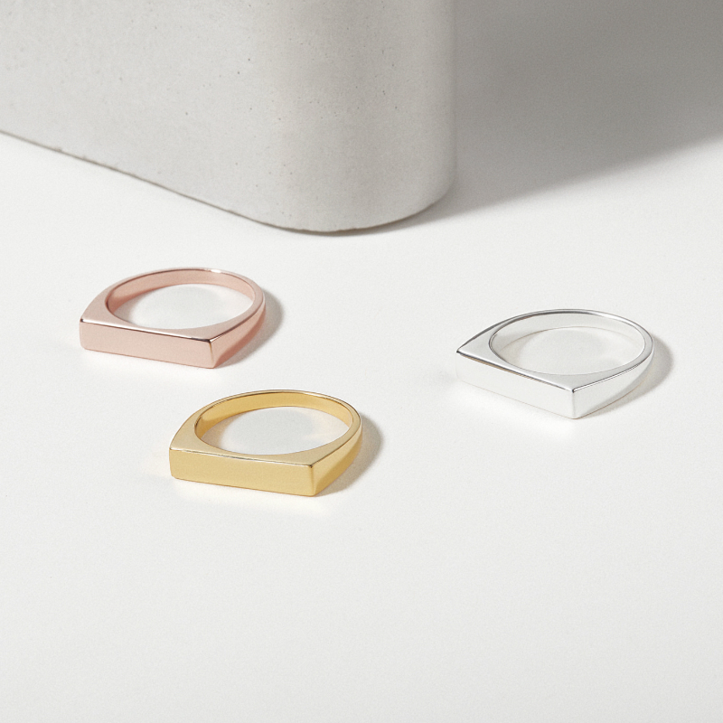 Nhẫn Trơn Bạc 925 Mặt Chữ Nhật Signet Ring - VCR12