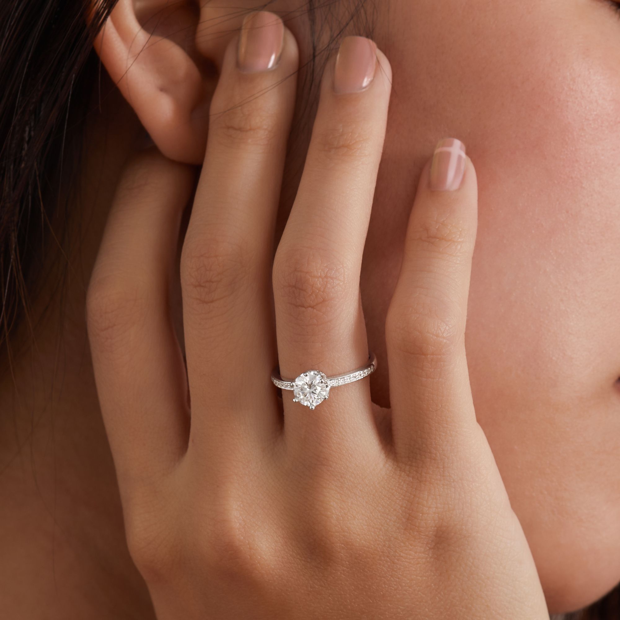 Quà Tặng 8/3 Nhẫn Bạc 925 Kim Cương Moissanite Tròn Vương Miện Lấp Lánh Crown Ring - VCR16-MS