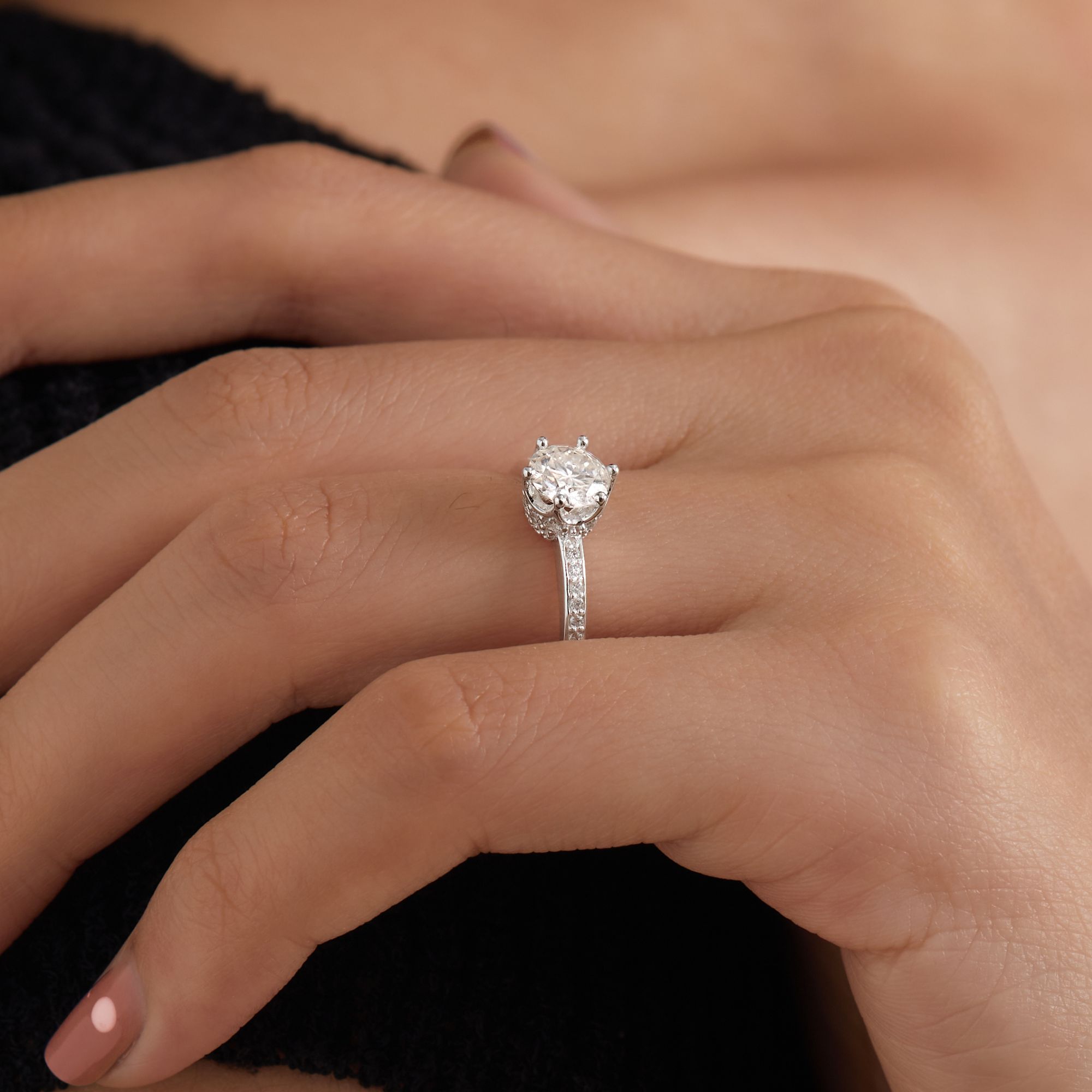 Quà Tặng 8/3 Nhẫn Bạc 925 Kim Cương Moissanite Tròn Vương Miện Lấp Lánh Crown Ring - VCR16-MS