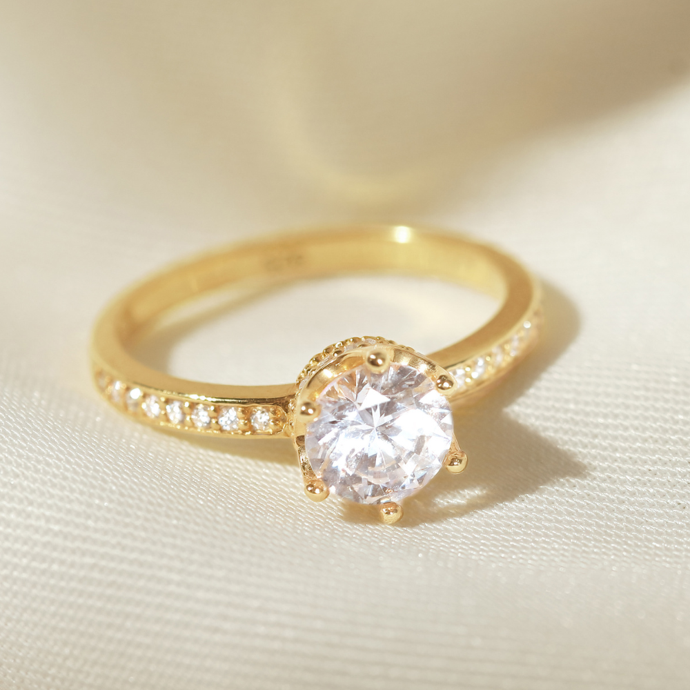 Quà Tặng 8/3 Nhẫn Bạc 925 Kim Cương Moissanite Tròn Vương Miện Lấp Lánh Crown Ring - VCR16-MS