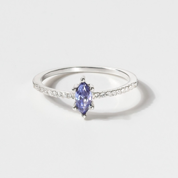 Nhẫn Chủ Bạc 925 Đính Đá Hạt Thóc Marquise Màu Xanh Sapphire - VCR506