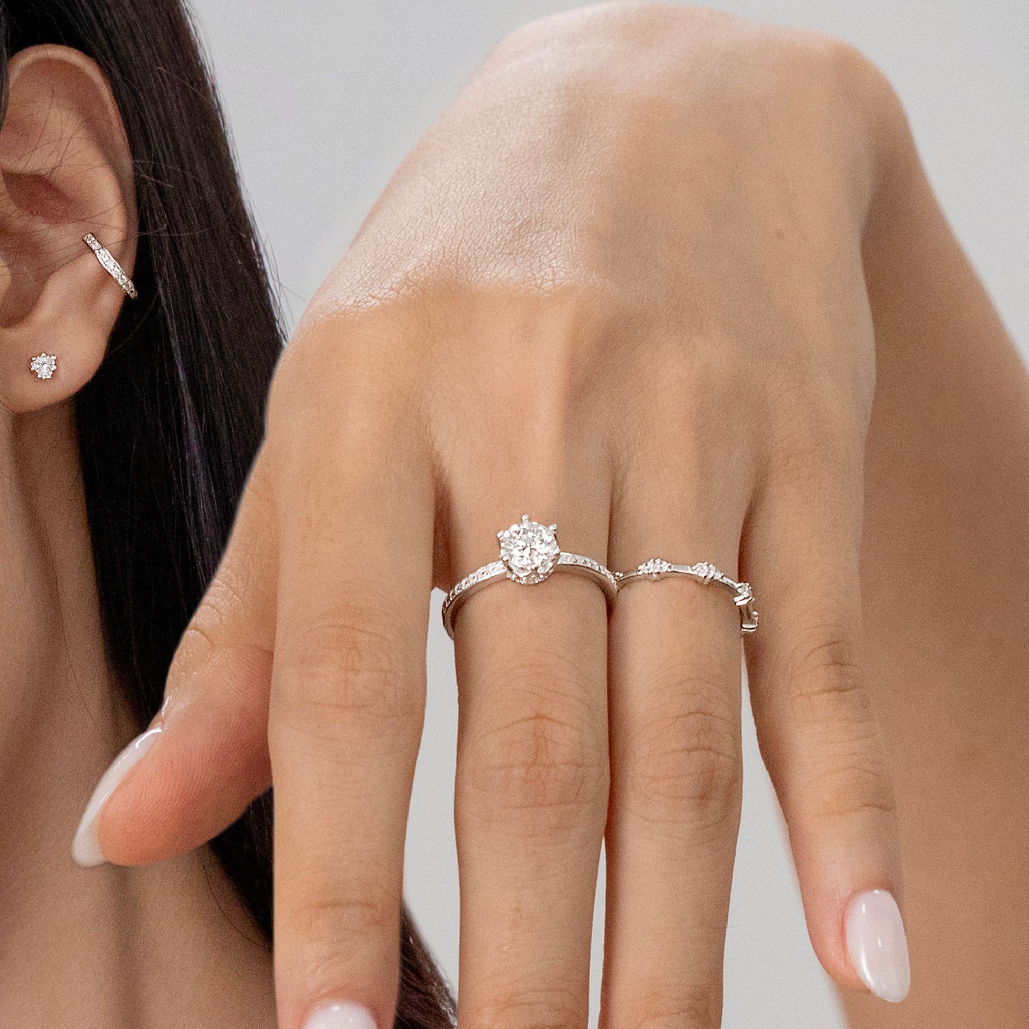 Nhẫn Bạc 925 Kim Cương Moissanite Tròn Vương Miện Lấp Lánh Crown Ring - VCR16-MS