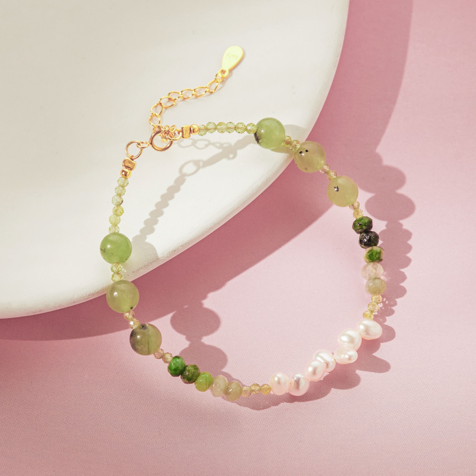 Lắc Tay Bạc 925 Ngọc Trai Tự Nhiên & Đá Xanh Peridot  - VDB01