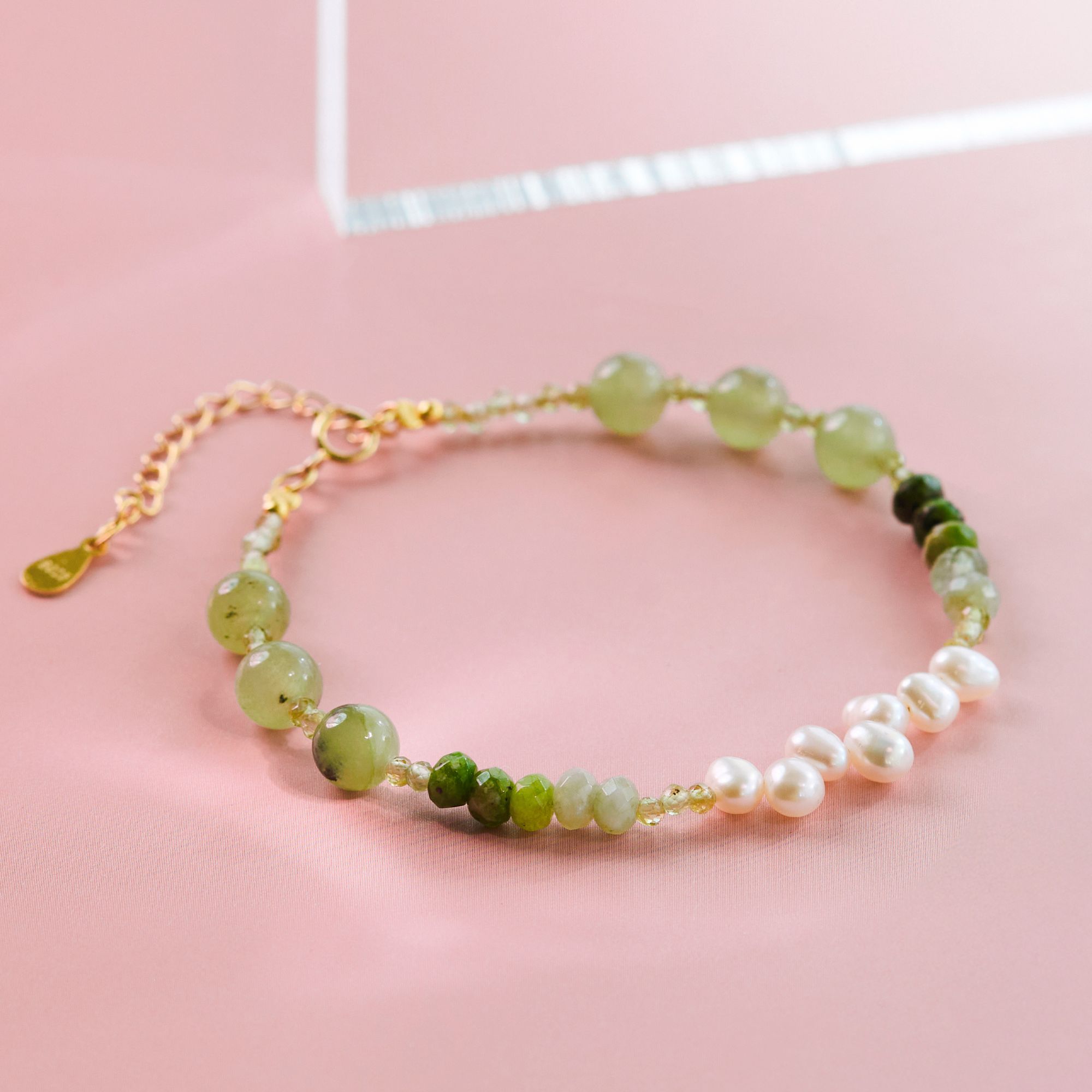 Lắc Tay Bạc 925 Ngọc Trai Tự Nhiên & Đá Xanh Peridot  - VDB01