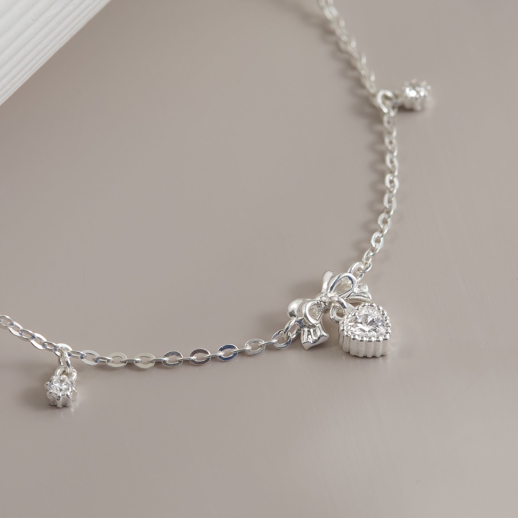 Lắc Chân Bạc 925 Hình Nơ Treo Trái Tim Đính Đá CARA LUNA - Heart Bow Tie - VGA04