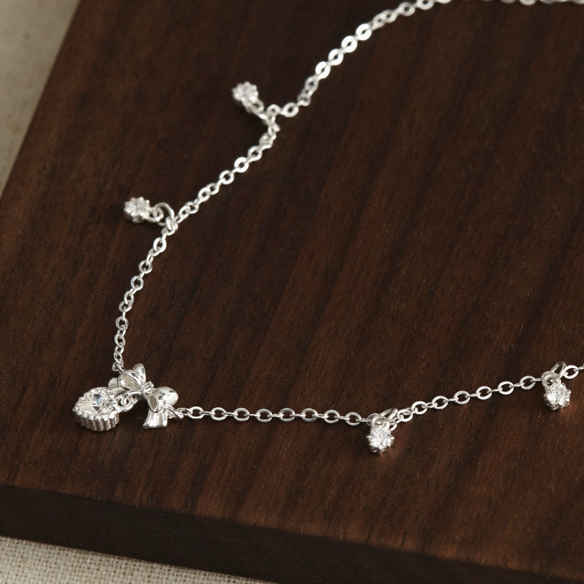 Quà Tặng 8/3 Lắc Chân Bạc 925 Hình Nơ Treo Trái Tim Đính Đá CARA LUNA - Heart Bow Tie - VGA04