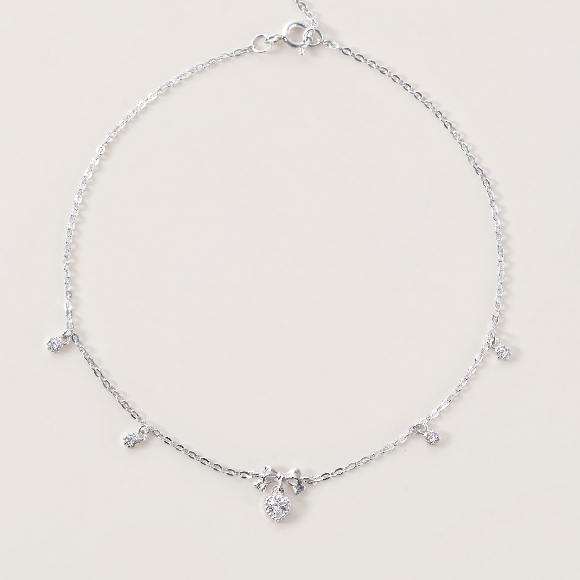 Lắc Chân Bạc 925 Hình Nơ Treo Trái Tim Đính Đá CARA LUNA - Heart Bow Tie - VGA04