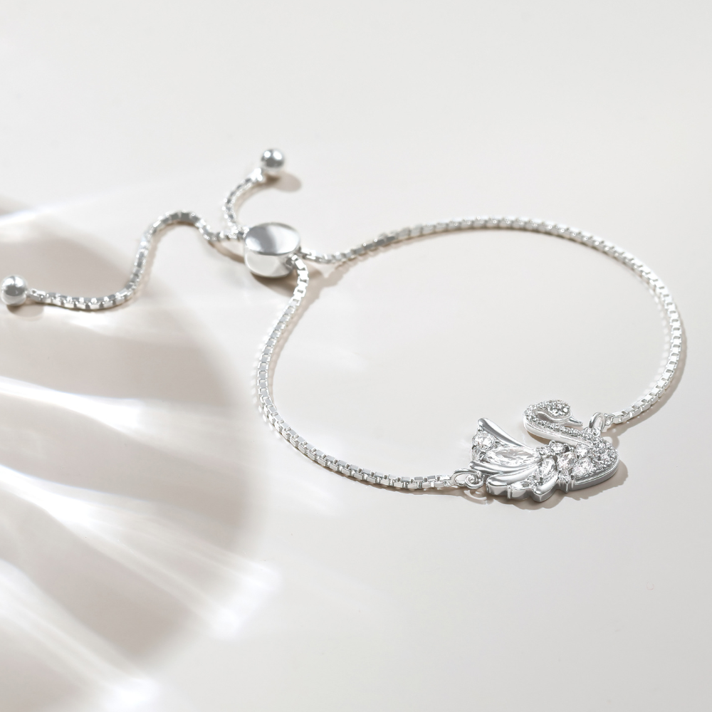 Quà Tặng 8/3 Lắc Tay Dây Rút Bạc 925 Hình Thiên Nga Đính Đá Lấp Lánh Pretty Swan - VGB09