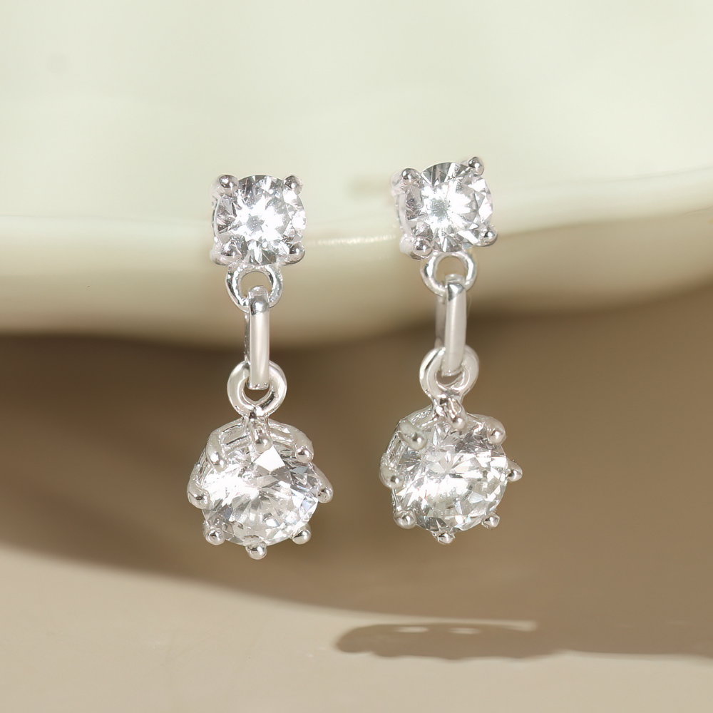 Khuyên Tai Drop Bạc 925 Mặt Bông Tuyết Đính Đá Lấp Lánh Snowy Drop - VGE08