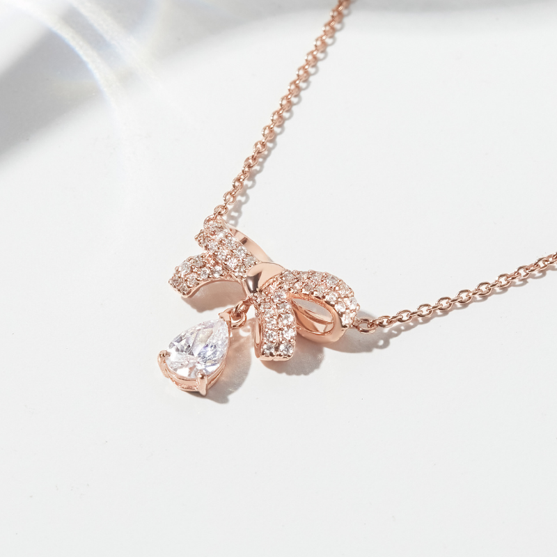 Quà Tặng 8/3 Dây Chuyền Nơ Bạc 925 Hình Nơ Thắt Đính Đá Treo Stone Bow Winter Snow - VGN04