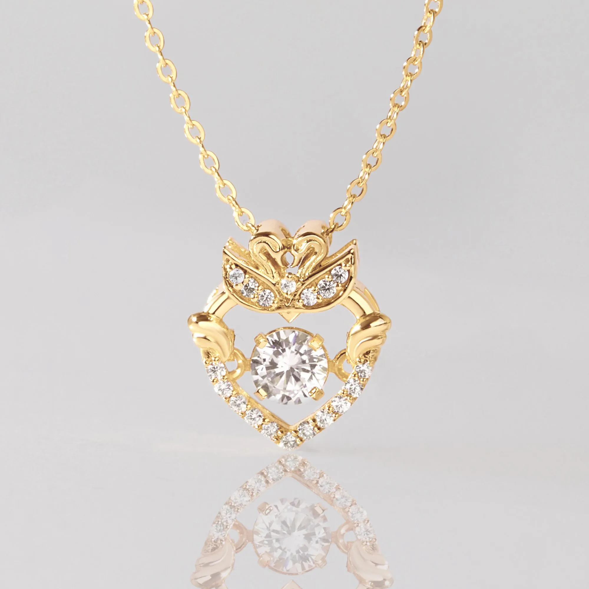 Dây Chuyền Bạc 925 Trái Tim Đôi Thiên Nga Đá Nhảy Lấp Lánh Pretty Swan - VGN10