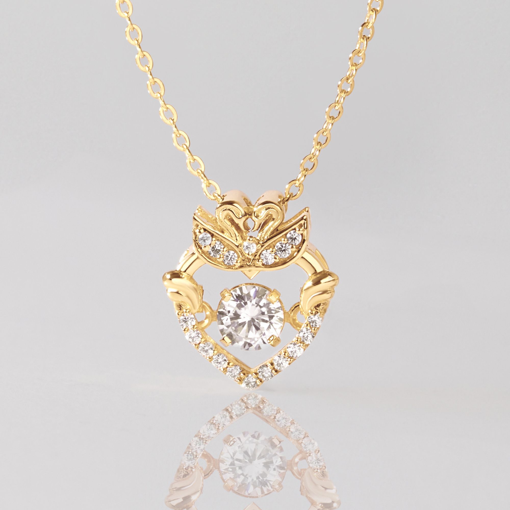 Quà Tặng 8/3 Dây Chuyền Vàng 10K Trái Tim Đôi Thiên Nga Kim Cương Moissanite Đá Nhảy Lấp Lánh Pretty Swan - VGN10V