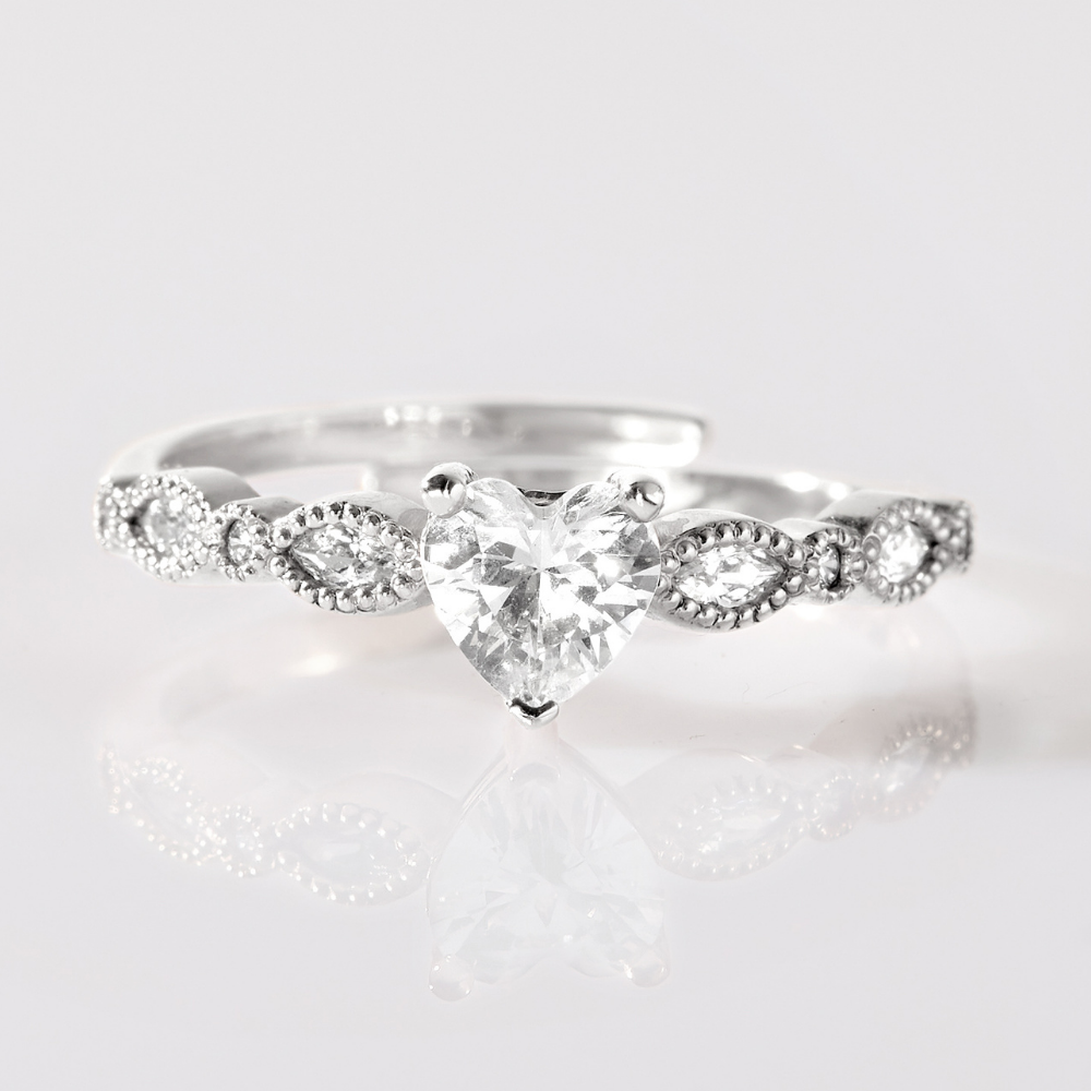 Nhẫn Freesize Bạc 925 Đá Trái Tim Công Chúa Heart Princess Ring - VGR13-1