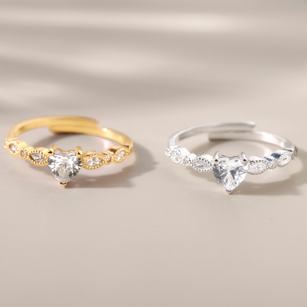 Nhẫn Freesize Bạc 925 Đá Trái Tim Công Chúa Heart Princess Ring - VGR13-1