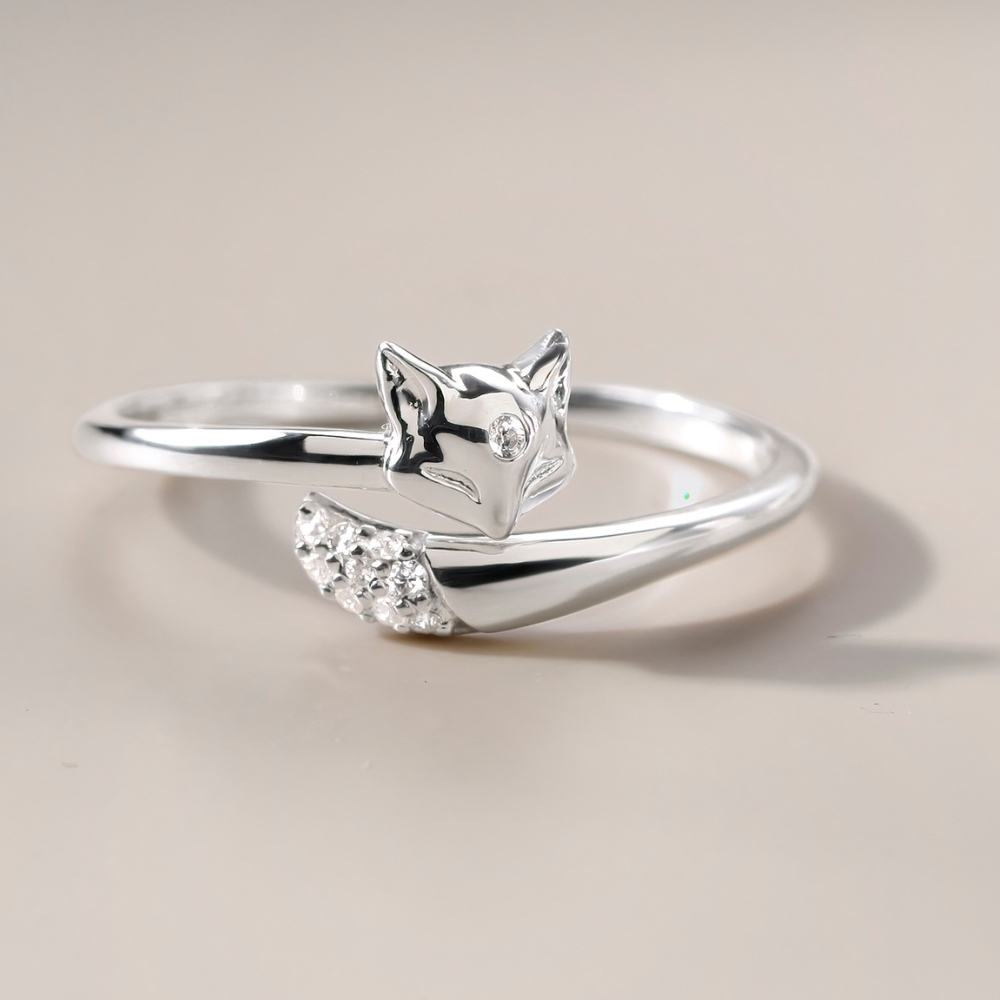 Nhẫn Hở Freesize Bạc 925 Mặt Hồ Ly Đính Đá Fox Ring - VGR16