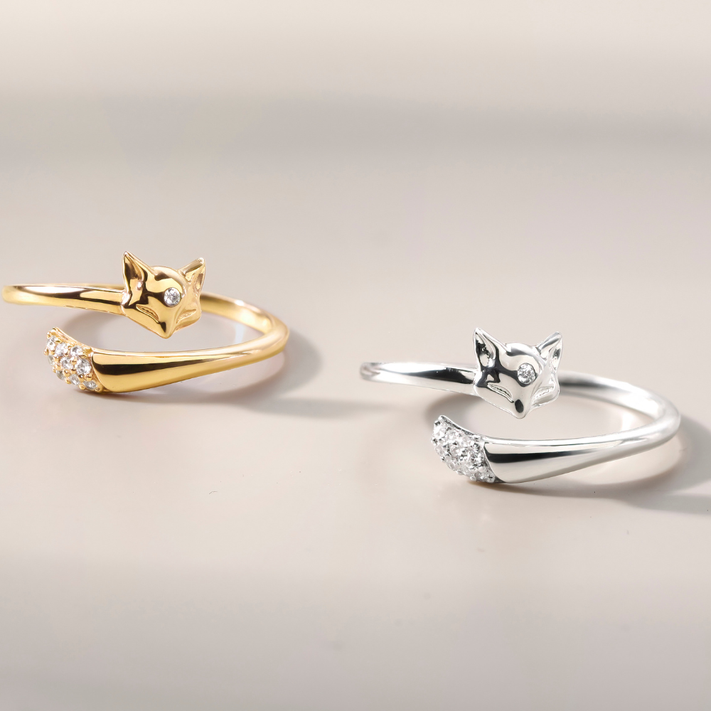 Nhẫn Hở Freesize Bạc 925 Mặt Hồ Ly Đính Đá Fox Ring - VGR16