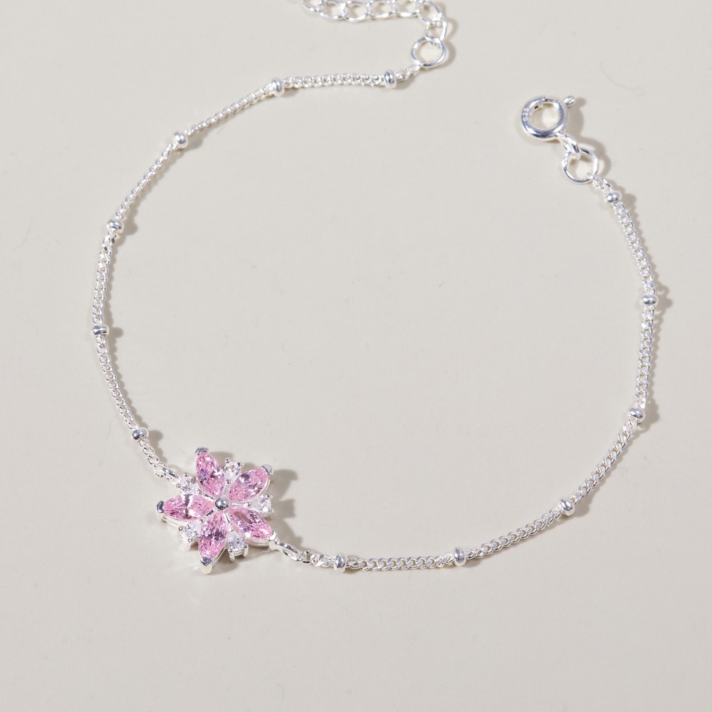 Vòng Tay Bạc 925 Hình Hoa Đính Đá Hồng Lấp Lánh Blossom Flower - VGB11