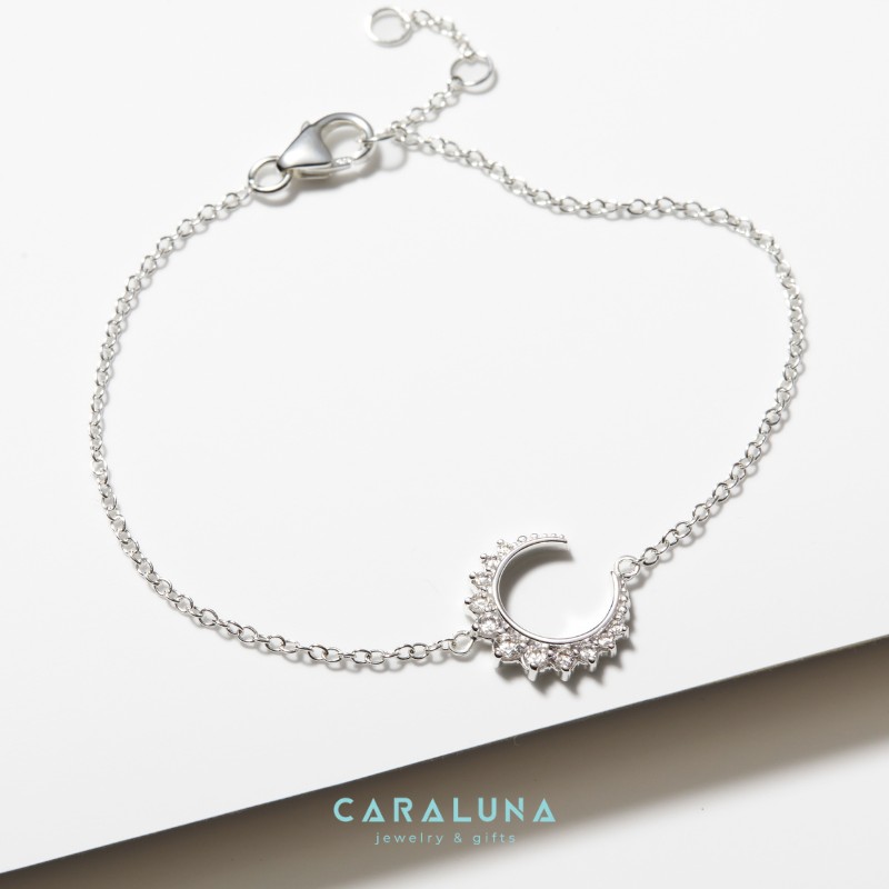 Vòng Tay Bạc 925 Mặt Trăng Khuyết Đính Đá - Bling Moon - VYB502