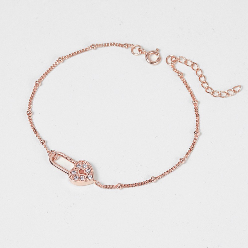 Vòng Tay Bạc 925 Ổ Khóa Trái Tim Đính Đá Heart Lock - VYB52