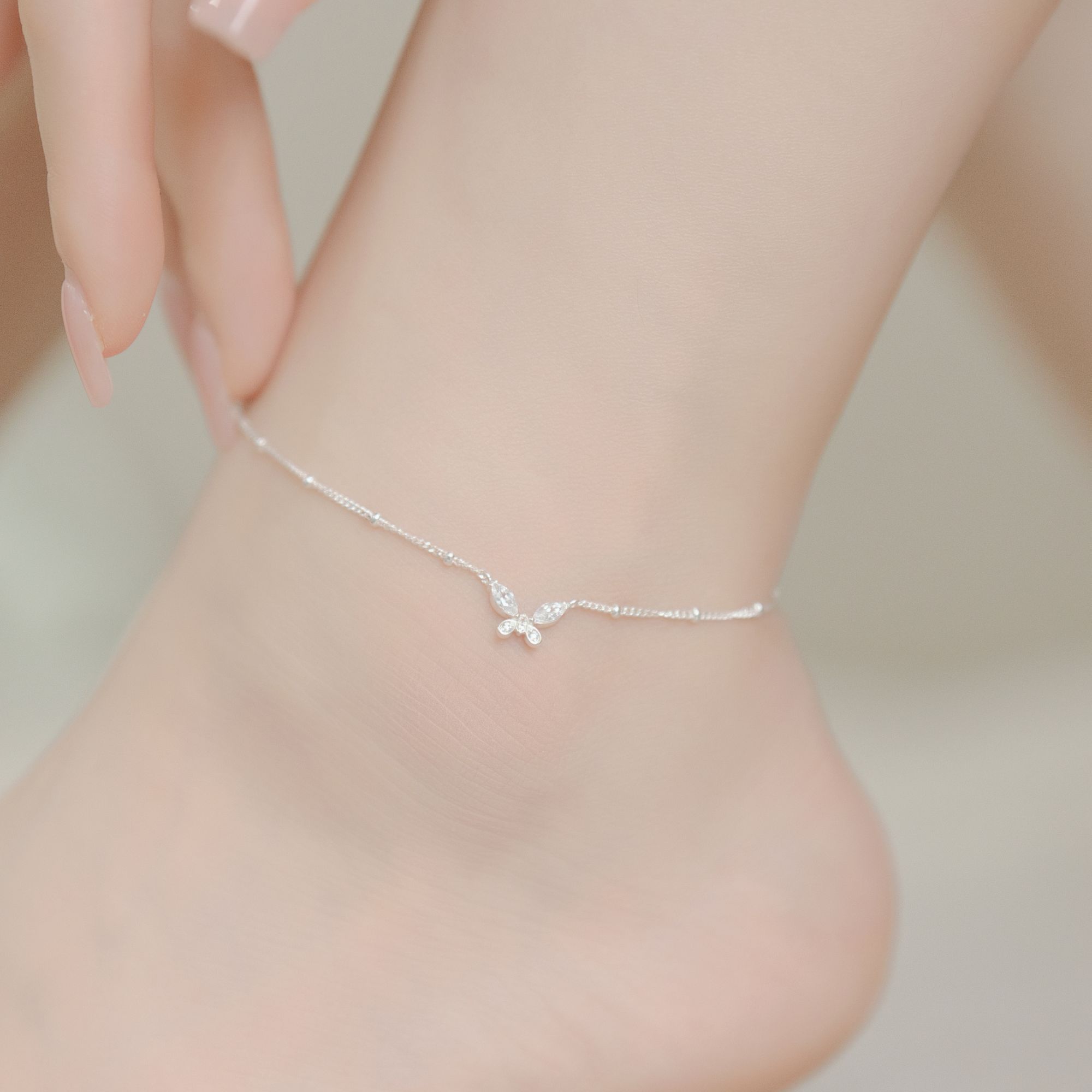 Lắc Chân Bạc 925 Bướm Đính Đá Xích Bi Dainty Butterfly - VSA01