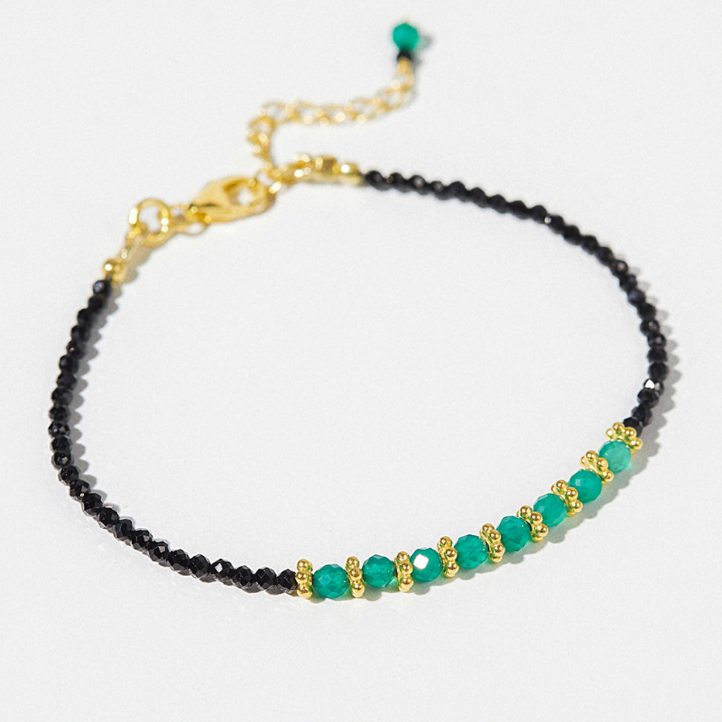 Vòng Tay Bạc 925 Chuỗi Đá Spinel Đen Và Onyx Xanh Tự Nhiên Bead Chains - VSB501