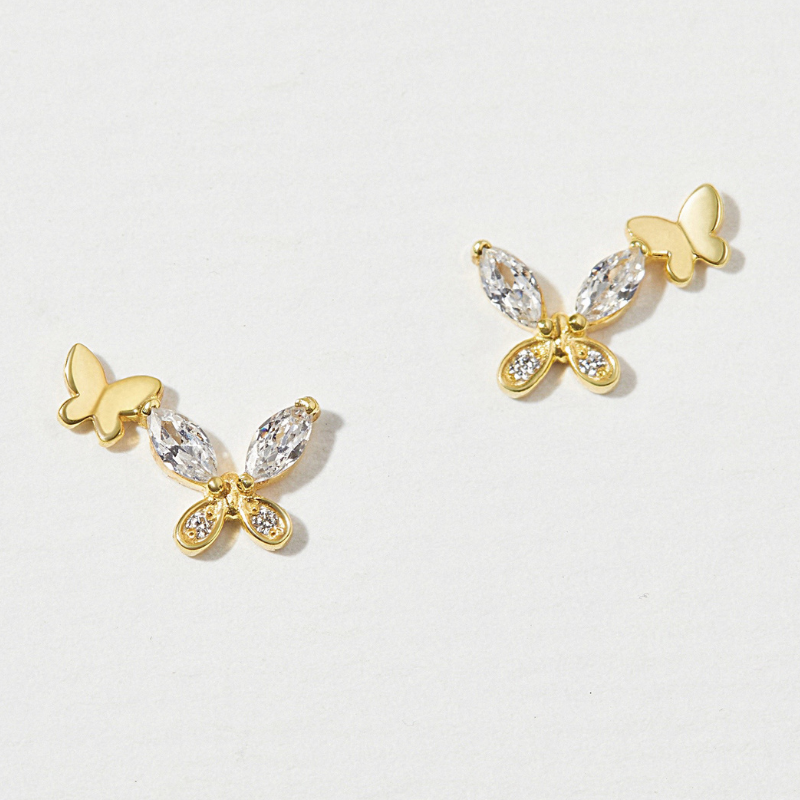 (1 cái) Hoa Tai Nụ Bạc 925 Bướm Đôi Đính Đá Dainty Butterfly-VSE06-L