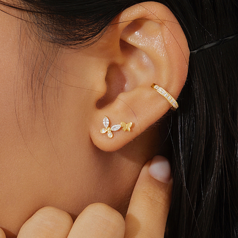 (1 cái) Hoa Tai Nụ Bạc 925 Bướm Đôi Đính Đá Dainty Butterfly-VSE06-L