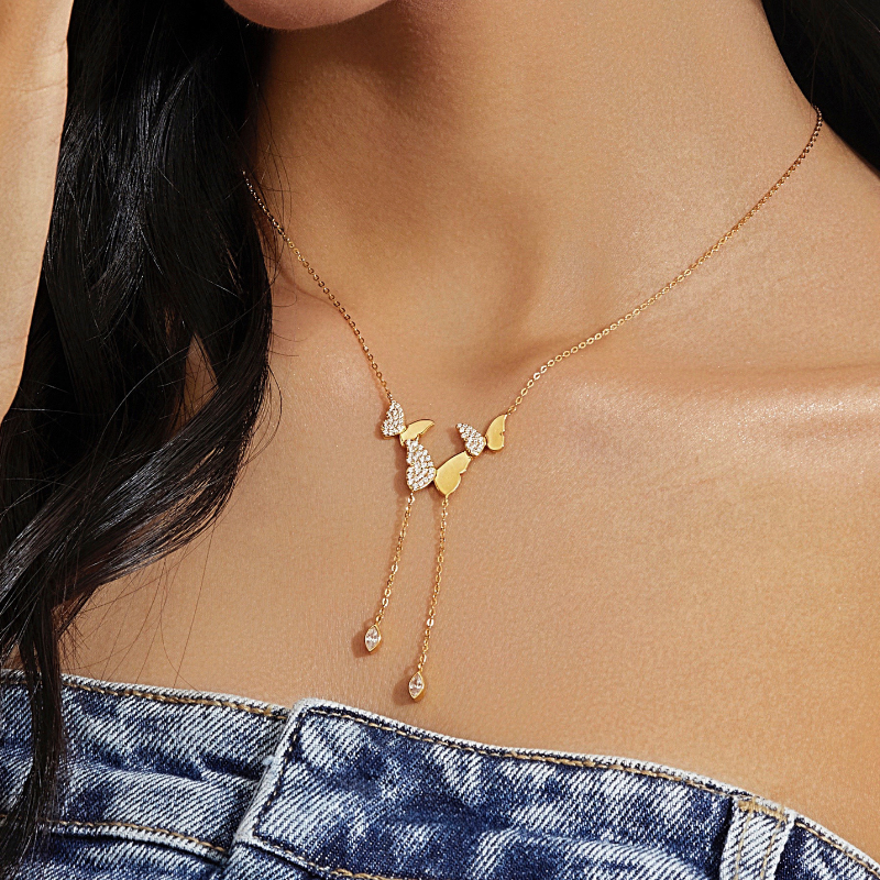 Dây Chuyền Bạc 925 Lariat Charm Bướm Đính Đá Dainty Butterfly - VSN04