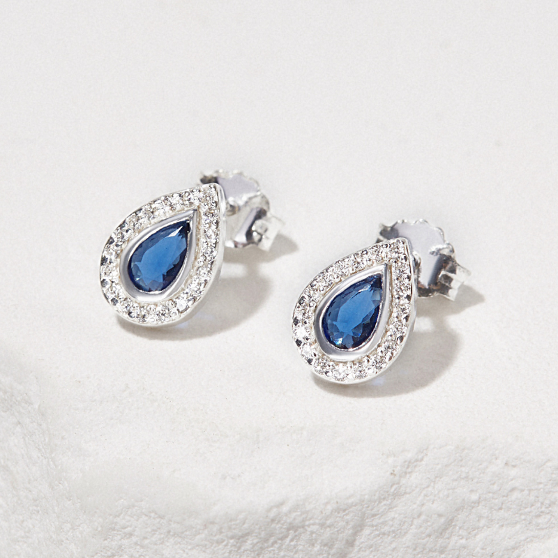 (1 Cái) Hoa Tai Bạc 925 Dáng Nụ Giọt Nước Đính Đá Xanh Sapphire Chic Stud - VUE500-L