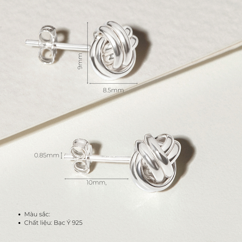 (1 Cái) Hoa Tai Bạc 925 Dáng Nụ Sợi Kết Nối Knot - VUE501