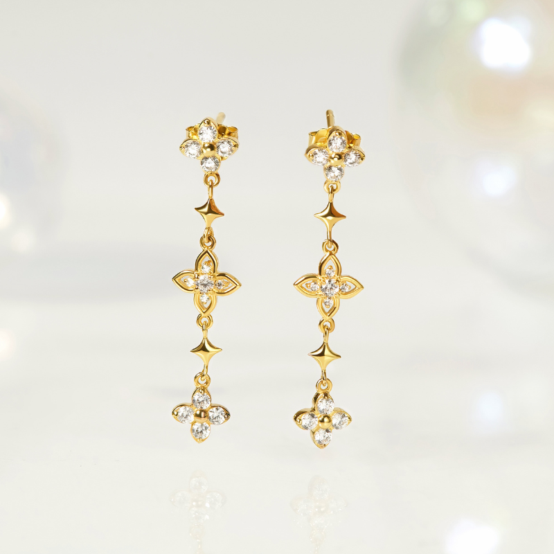 Khuyên Tai Thả Bạc 925 Cỏ 4 Lá Đính Đá Lấp Lánh Drop Lady Clover - VUE07