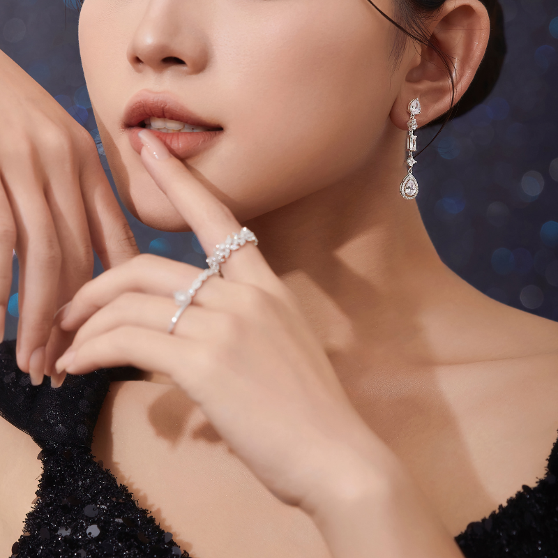 Khuyên Tai Dài Bạc 925 Đính Đá Đi Tiệc Treo Ngẫu Hứng Drop Party Queen - VUE10-1