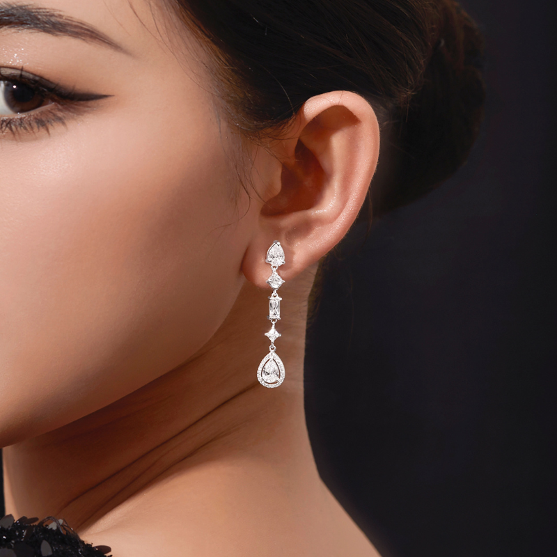 Khuyên Tai Dài Bạc 925 Đính Đá Đi Tiệc Treo Ngẫu Hứng Drop Party Queen - VUE10-1