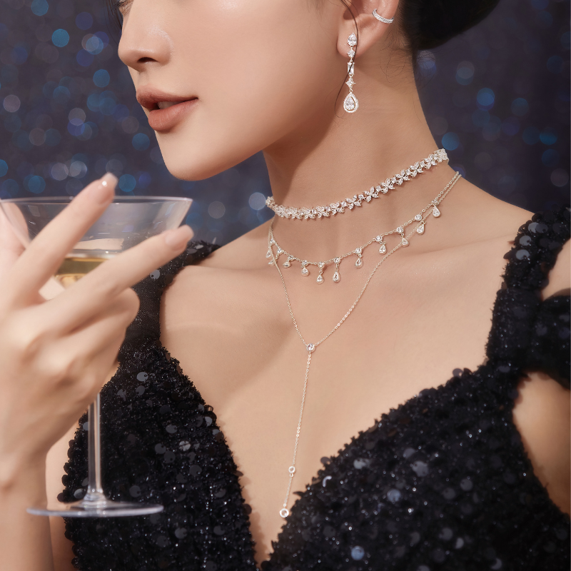 Vòng Cổ Bạc 925 Đính Đá Full Vòng Đi Tiệc Lấp Lánh Bling Party Queen - VUN05