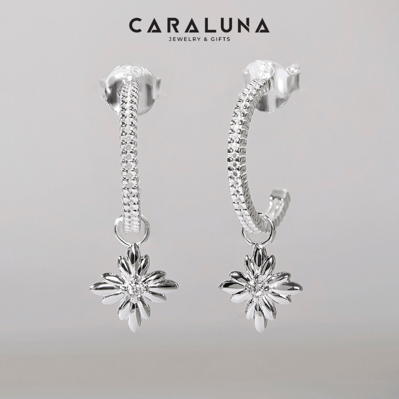 Hoa Tai Bạc 925 Dáng C-Hoop Drop Mặt Ngôi Sao Đính Đá CZ Trắng - VUE511