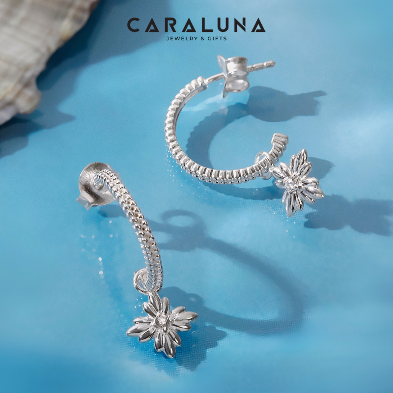 Hoa Tai Bạc 925 Dáng C-Hoop Drop Mặt Ngôi Sao Đính Đá CZ Trắng - VUE511