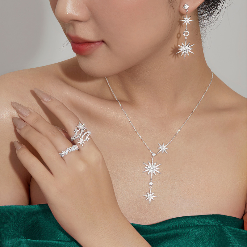 Hoa Tai Bạc 925 Dáng Thả Trăng Sao Đính Đá Nữ Hoàng Đêm Tiệc Date Night - Aphrodite - VYE38