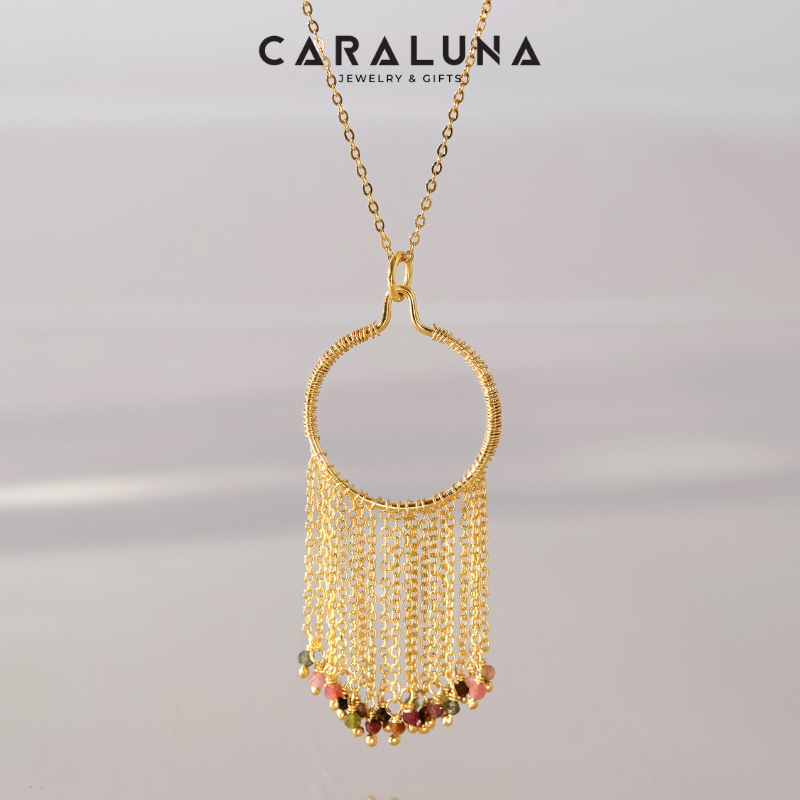 Mặt Dây Chuyền Bạc 925 Tua Rua Đính Đá Tourmaline Tự Nhiên - VUP507