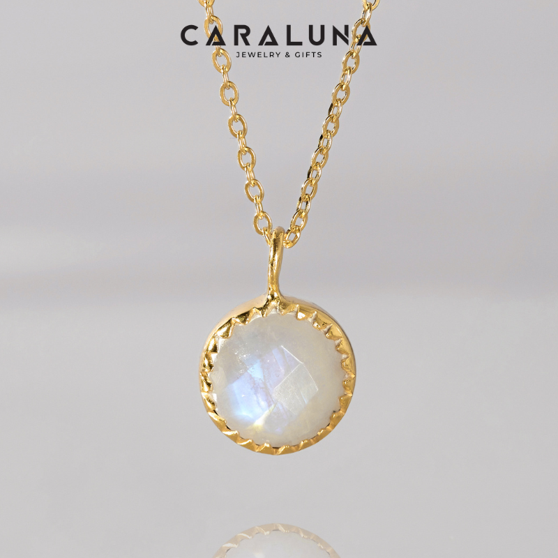 Dây Chuyền Bạc 925 Mặt Tròn Đá Rainbow Moonstone - VUN509