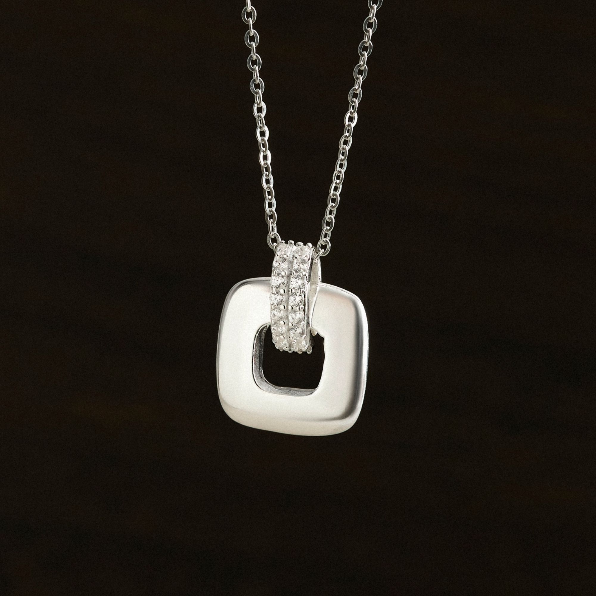 Mặt Dây Chuyền Bạc 925 Mặt Vuông Rỗng Đính Đá Lấp Lánh - VUP506