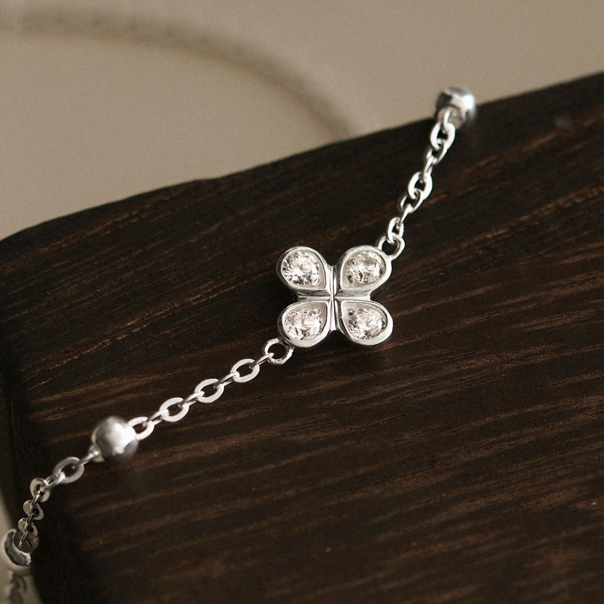 Lắc Chân Bạc 925 Cỏ 4 Lá Đính Đá - 4 Leaf Clover - VYA01