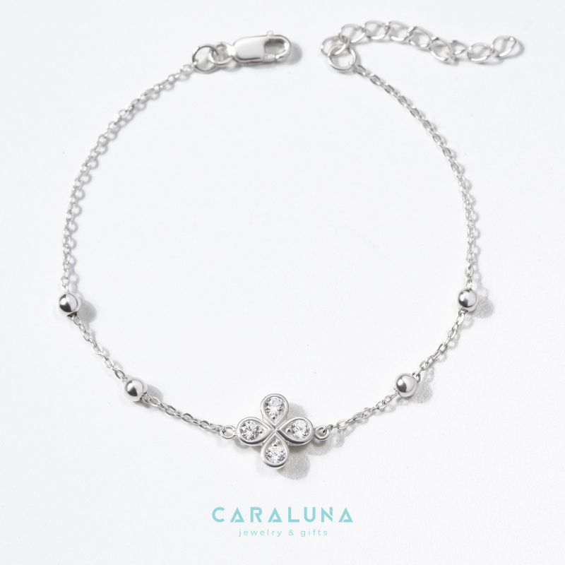 Lắc Tay Bạc 925 Cỏ 4 Lá Đính Đá - 4 Leaf Clover - VYB27