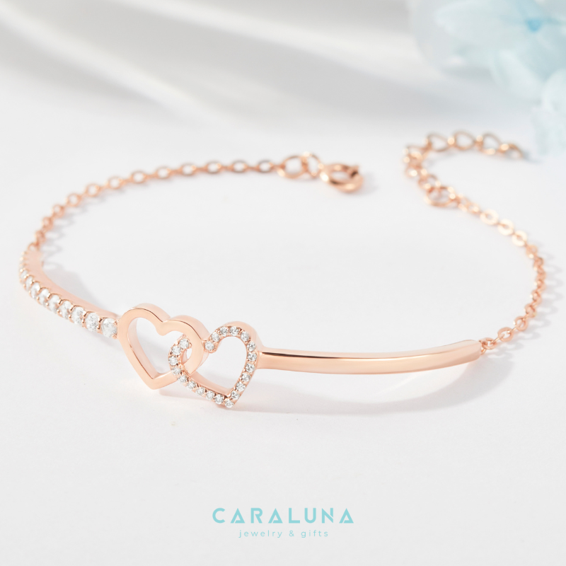 Kiềng Tay Bạc 925 Hai Trái Tim Đính Đá Gắn Kết Tình Yêu - Heart To Heart - VYB33