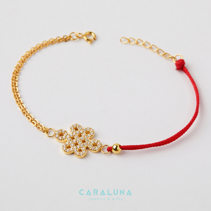 Lắc Tay Bạc 925 Đồng Tâm Kết Chỉ Đỏ Đính Đá - VYB40